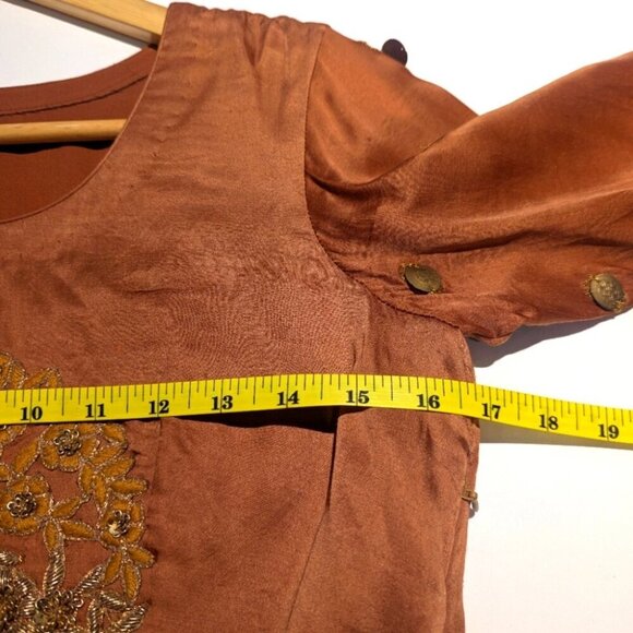 Brown Asymmetrical Tiered Long Sleeve Indian Punjabi Suit- S Like New - Picture 4 of 5